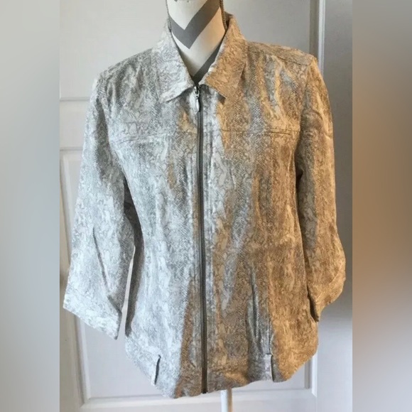 Chico's Jackets & Blazers - NWT Chicos Womens Jacket Size Small Grey Snake Print Linen Blend with pa…